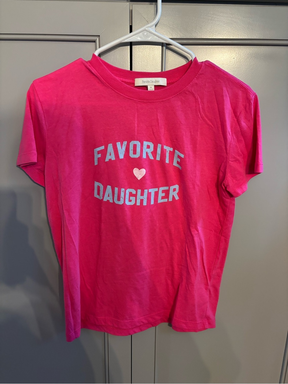 Favorite Daughter Collegiate Cropped Pink Tee with Heart XS